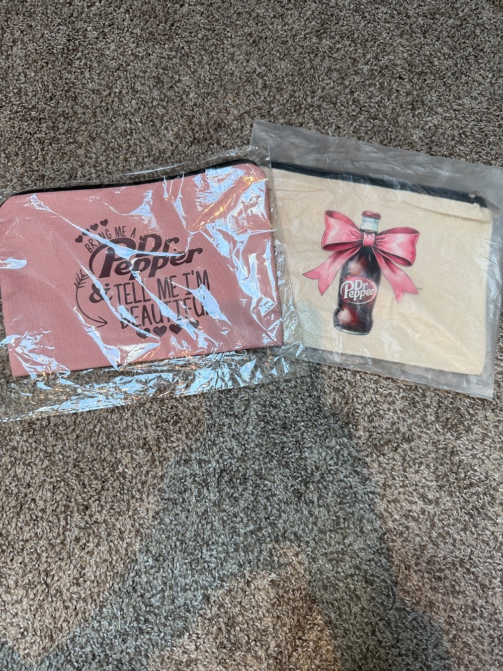 2 Dr Pepper Pink & Cream Cosmetic Pouches